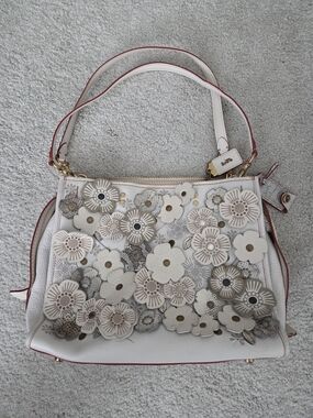 Coach Rogue 25 Floral Appliqué Leather Bag- Chalk
